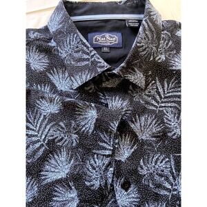 Nat Nast Luxury Originals Silk /Cotton Palm Print Shirt  XL Black /Blue Tropical